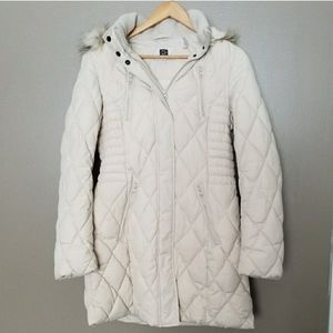 Laundry by Design Fur Hood Cream Winter Coat Small